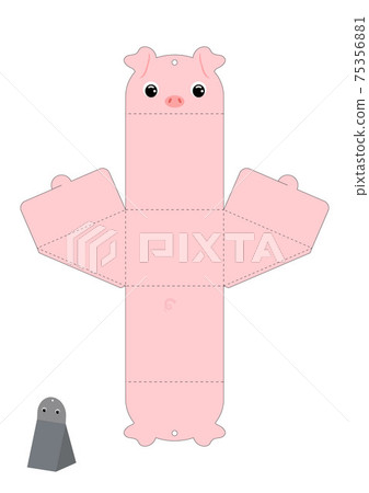 Party favor box pig design for sweets, candies, presents. Packaging die cut template, great for any purposes, birthdays, baby showers. Editable blueprint layout with cutting and scoring lines. Party favor box pig design for sweets, candies, presents. Packaging die cut template, great for any purposes, birthdays, baby showers. Editable blueprint layout with cutting and scoring lines. 75356881
