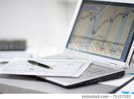 Businessman analyzing investment charts with laptop. Accounting 75357285