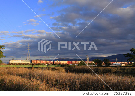 A freight train that carries a lot of freight A freight train that carries a lot of freight 75357382