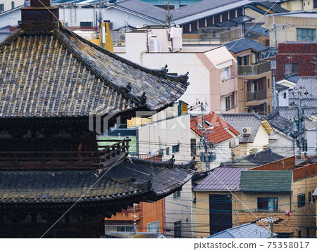 從坂本龍馬墓看的五層寶塔和京都的城市景觀 從坂本龍馬墓看的五層寶塔和京都的城市景觀 75358017