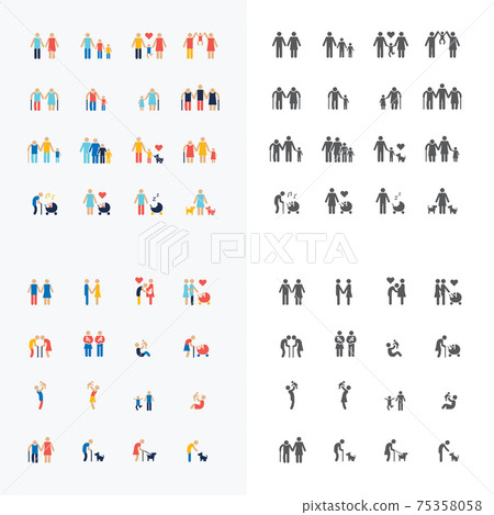 Family silhouette icons flat design vector set. 75358058