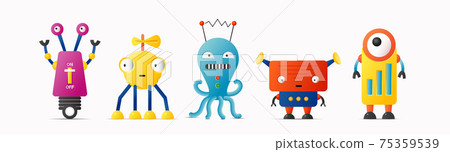 Set of cute vector robot characters for kids. Robotics and artificial intelligence Set of cute vector robot characters for kids. Robotics and artificial intelligence 75359539