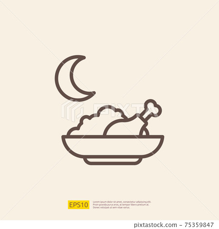 early breakfast or sahoor meal line icon for Muslim and Ramadan theme concept. Vector illustration early breakfast or sahoor meal line icon for Muslim and Ramadan theme concept. Vector illustration 75359847
