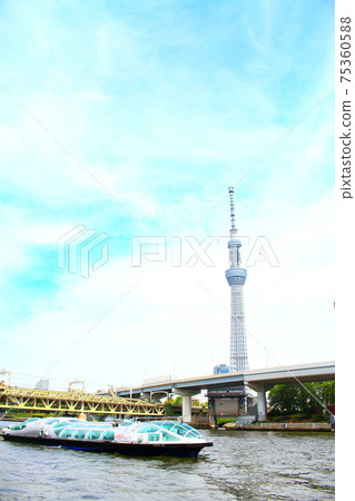 東京the田川水上巴士和東京晴空塔的風景 75360588