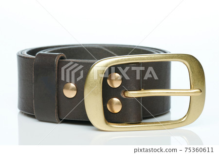 Metal buckle on brown leather belt 75360611