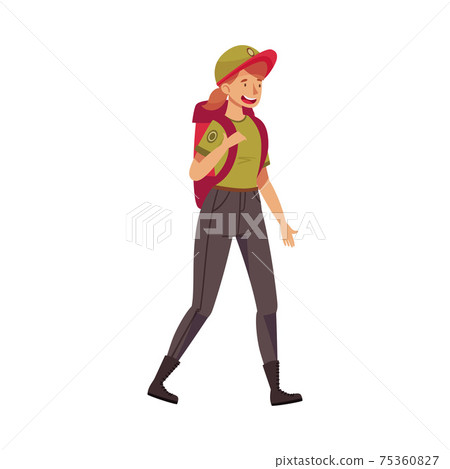 Redhead Woman as Park Ranger in Khaki Cap Walking Carrying Backpack Protecting and Preserving National Parkland Vector Illustration Redhead Woman as Park Ranger in Khaki Cap Walking Carrying Backpack Protecting and Preserving National Parkland Vector Illustration 75360827