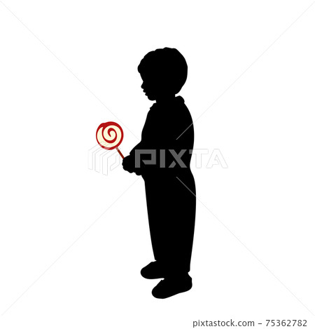 Silhouette little boy hold sweet candy. Silhouette little boy hold sweet candy. 75362782