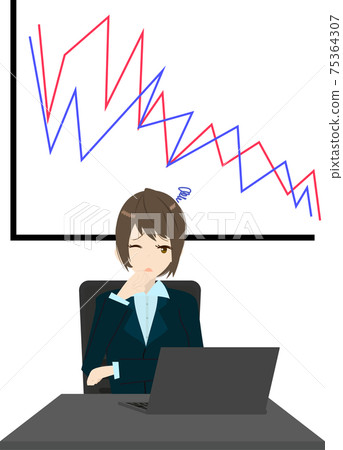 Graphs that drop sharply and business women in trouble 75364307
