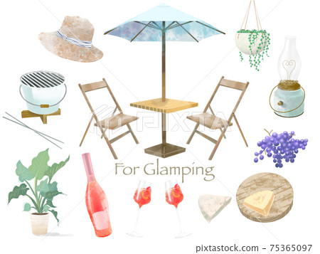 Glamping 時尚戶外用品的插圖集矢量素材 Glamping 時尚戶外用品的插圖集矢量素材 75365097