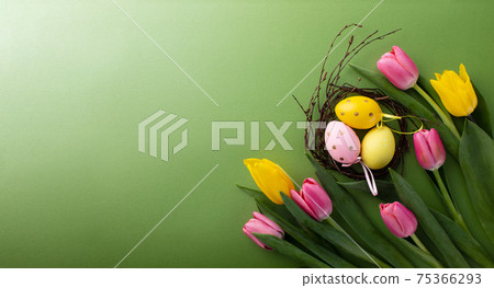 Easter greeting card or flyer template with copy space for a text 75366293