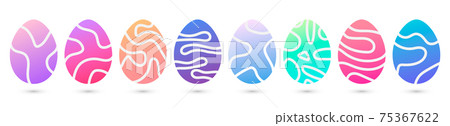 Happy Easter. Collection of beautiful gradient Easter eggs with abstract line ornament. Vector illustration on isolated background for template, greeting card, banner, and other using. Eps 10 75367622