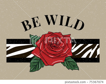 Trend wild zebra element with tiger signs. Believe in love and love yourself vintage leopard style, jaguar fashion slogan for t-shirt for girl. Vector illustration. 75367874