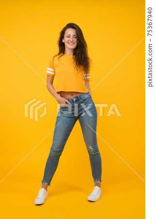 Casual suitable for young life. Pretty girl in casual streetwear  75367940