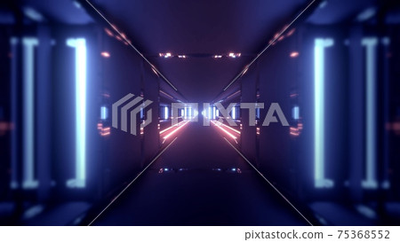 3d illustration of dark tunnel with neon illumination 75368552