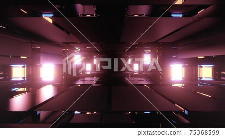 Futuristic 3d illustration of purple bricks forming tunnel 75368599