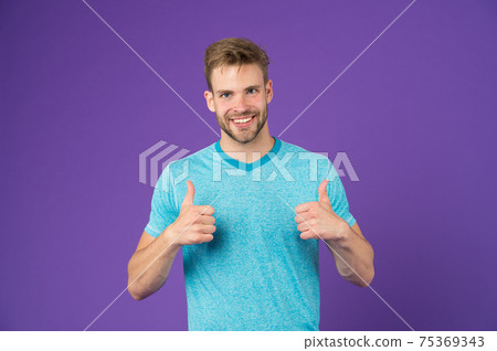 Approve or recommend concept. Man with brilliant smile Approve or recommend concept. Man with brilliant smile 75369343