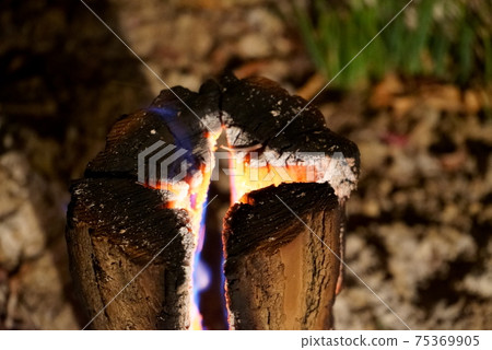 Light a Swedish torch at a camp 75369905