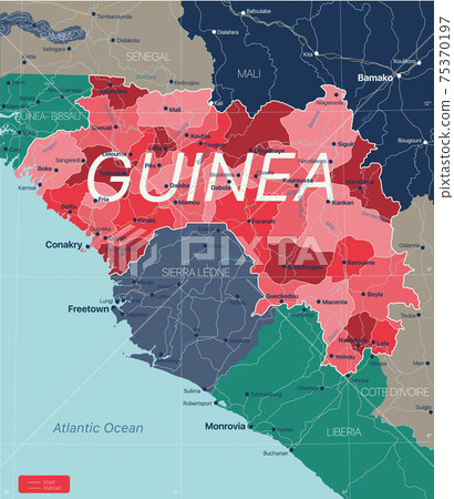 Guinea country detailed editable map Guinea country detailed editable map 75370197