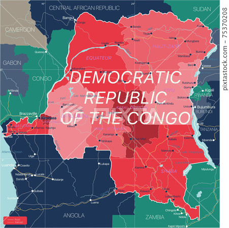 Democratic Republic of Congo country detailed editable map 75370208