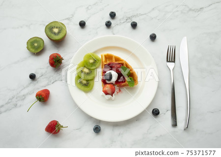 American and Thai breakfast set on the marble background American and Thai breakfast set on the marble background 75371577