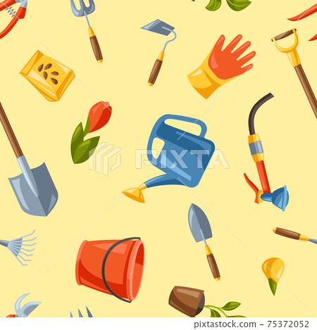 Seamless pattern with garden tools and equipment. - Stock Illustration ...
