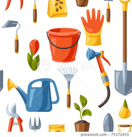 Seamless pattern with garden tools and equipment. - Stock Illustration ...
