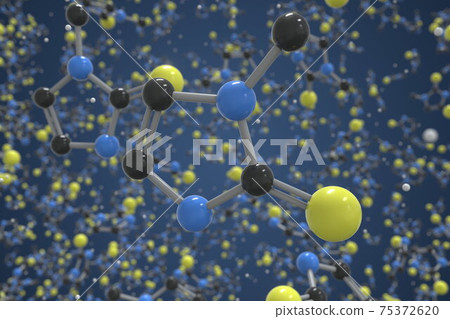 Methimazole molecule. Ball-and-stick molecular model. Chemistry related 3d rendering 75372620
