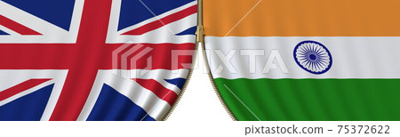 the United Kingdom and India cooperation or conflict, flags and closing or opening zipper between them. Conceptual 3D rendering 75372622