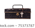 Old trunk (chest) with key isolated on white background 75373787