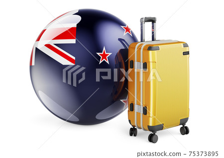 Suitcase with New Zealand flag. New Zealand travel concept, 3D rendering 75373895