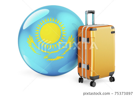 Suitcase with Kazakh flag. Kazakhstan travel concept, 3D rendering 75373897