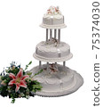 Whites Wedding Cake with Lily flower isolated on white background 75374030