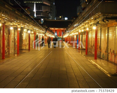 Asakusa Nakamise Shopping Street with no customers 2021 75378429
