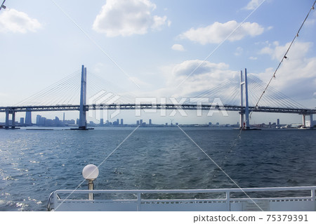 Yokohama Bay Bridge seen from a cruise ship Yokohama Bay Bridge seen from a cruise ship 75379391