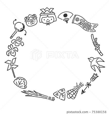 兒童節插圖框架/ Tango no Sekku（單色線條藝術） 75380158