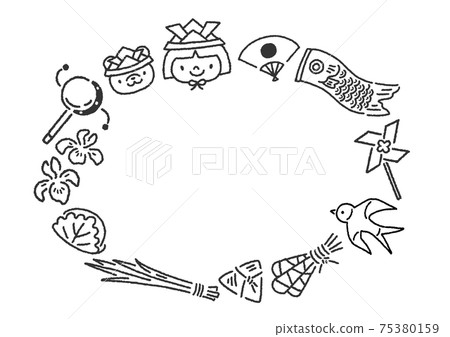 兒童節插圖框架/ Tango no Sekku（單色線條藝術） 75380159