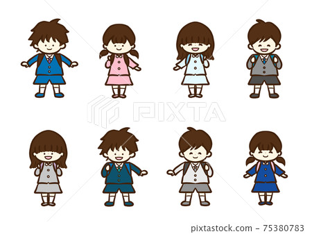 Elementary school student front of school bag Elementary school student front of school bag 75380783