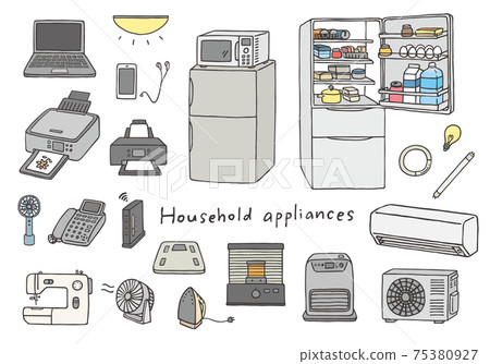 Hand-drawn illustrations of various home appliances 2 (color) 75380927