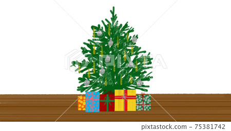 Christmas tree in the living room and gifts placed there Christmas tree in the living room and gifts placed there 75381742