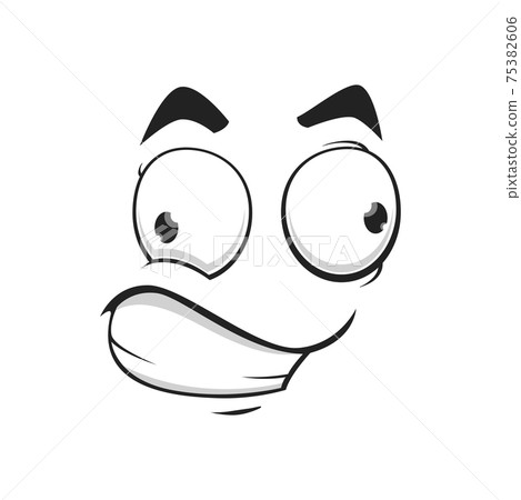 Cartoon face with slanting eyes and tight smile 75382606