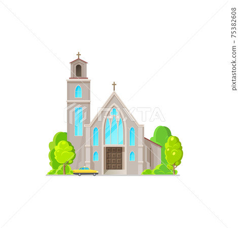Spiritual building isolated catholic church facade 75382608