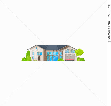 Rural building with garage and lawn isolated icon 75382796