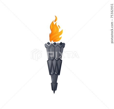 Torch, medieval fire lantern burning in stone pipe 75382931