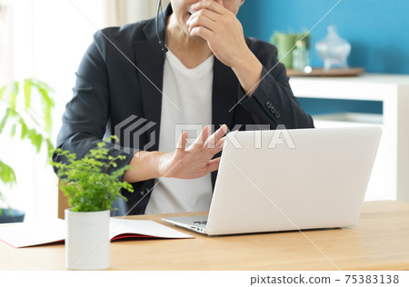 Men having a remote meeting [hay fever] 75383138