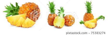 pineapple half and slices isolated on white background with full depth of field, Set or collection 75383274