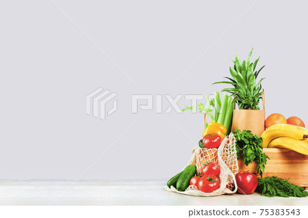 Grocery. chest full of fruits and vegetables Grocery. chest full of fruits and vegetables 75383543