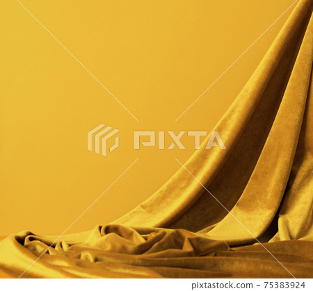 Abstract podium background with trendy draped velvet fabric in yellow gold color Abstract podium background with trendy draped velvet fabric in yellow gold color 75383924