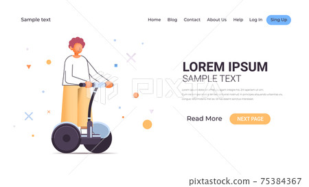 casual man riding electrical scooter young guy on gyroscooter personal electrical transport 75384367