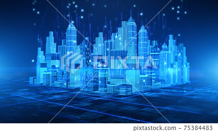 Smart City with technology 5g communication. Futuristic digital data network connected. Internet of things background concept Smart City with technology 5g communication. Futuristic digital data network connected. Internet of things background concept 75384483