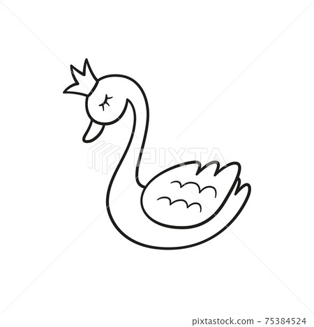 Little Princess Swan with crown. Isolated vector illustration in doodle style 75384524